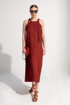 Vestido Linho Regata Bordado Pássaro