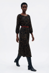 vestido jersey estampa penas manga franzida