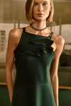 vestido malha dupla leve detalhe decote