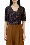 blusa jersey estampa renda manga ampla