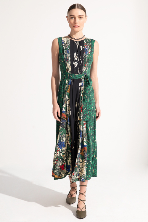 Vestido Jersey Trio De Estampas Com Pregas