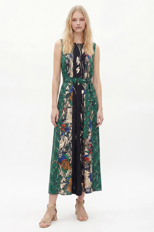 Vestido Jersey Trio De Estampas Com Pregas