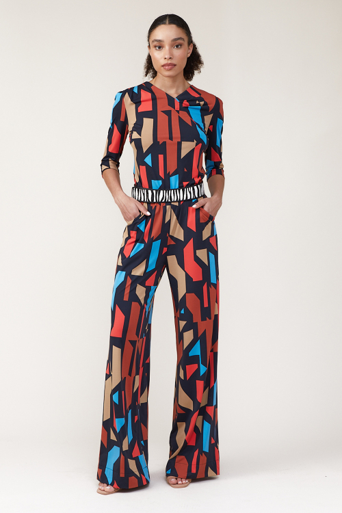 pantalona jersey mosaico com bolso