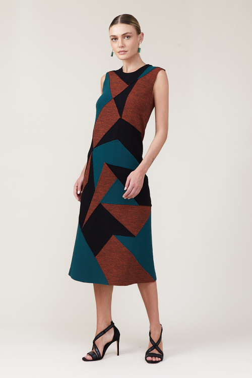Fit — Vestido Bouclê Patchwork