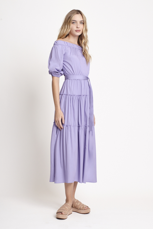 Fit — Vestido Tricoline Ombro A Ombro Midi