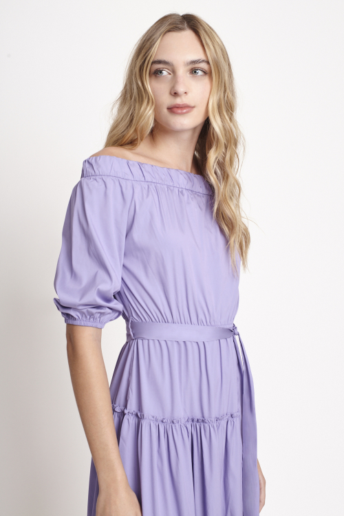Fit — Vestido Tricoline Ombro A Ombro Midi