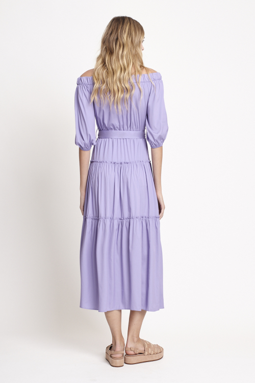 Fit — Vestido Tricoline Ombro A Ombro Midi
