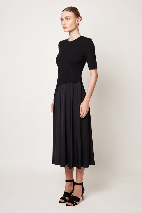 Fit — Vestido Bouclê E Jersey Liso