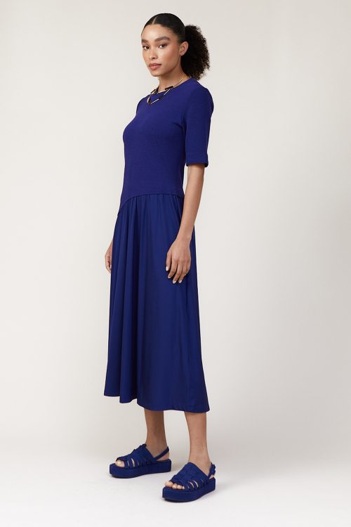 Fit — Vestido Bouclê E Jersey Liso