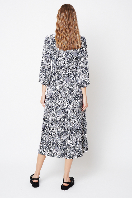 Fit — Vestido Jersey Estampa Caxemira Detalhe Ombro