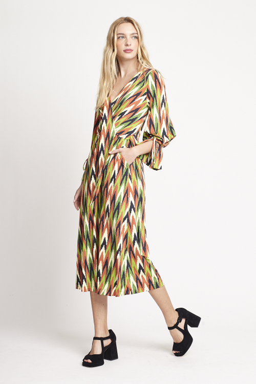 Fit — Vestido Jersey Estampa Batik Punho Com Laço
