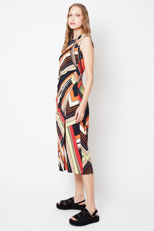 Fit — Vestido Jersey Estampa Mosaico Drapeado Lateral