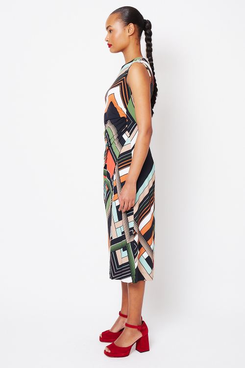 Fit — Vestido Jersey Estampa Mosaico Drapeado Lateral