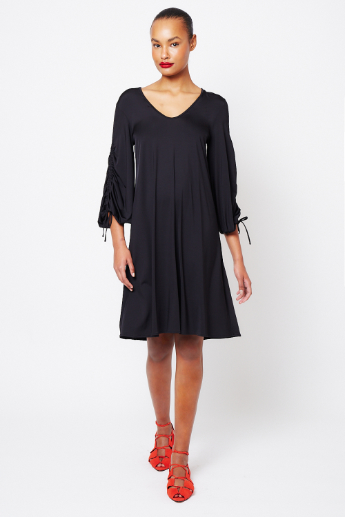 Fit — Vestido New Jersey Curto Manga Franzida