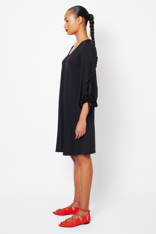Fit — Vestido New Jersey Curto Manga Franzida