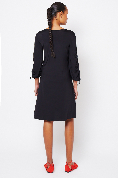 Fit — Vestido New Jersey Curto Manga Franzida