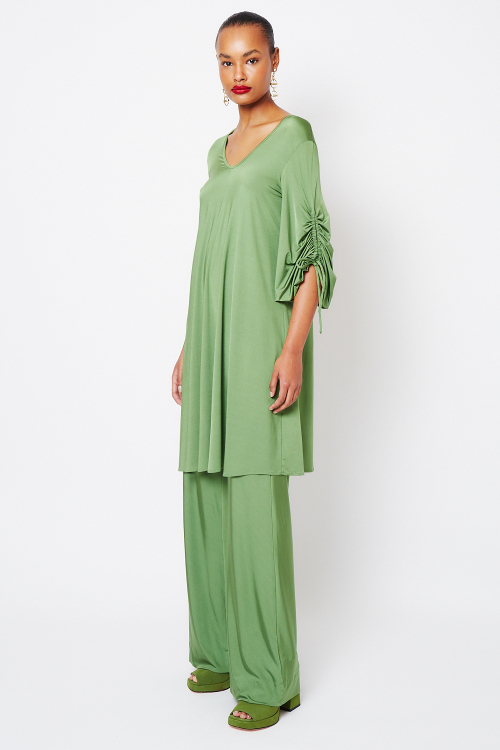 Fit — Vestido New Jersey Curto Manga Franzida