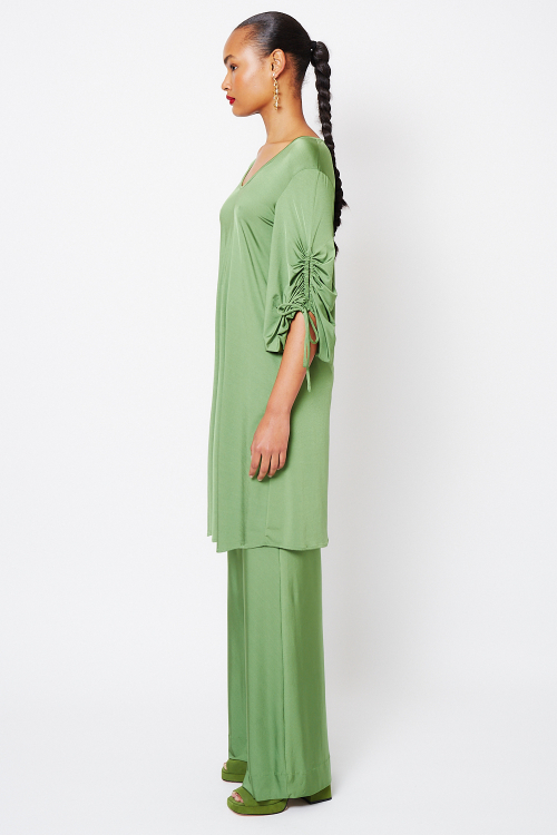 Fit — Vestido New Jersey Curto Manga Franzida