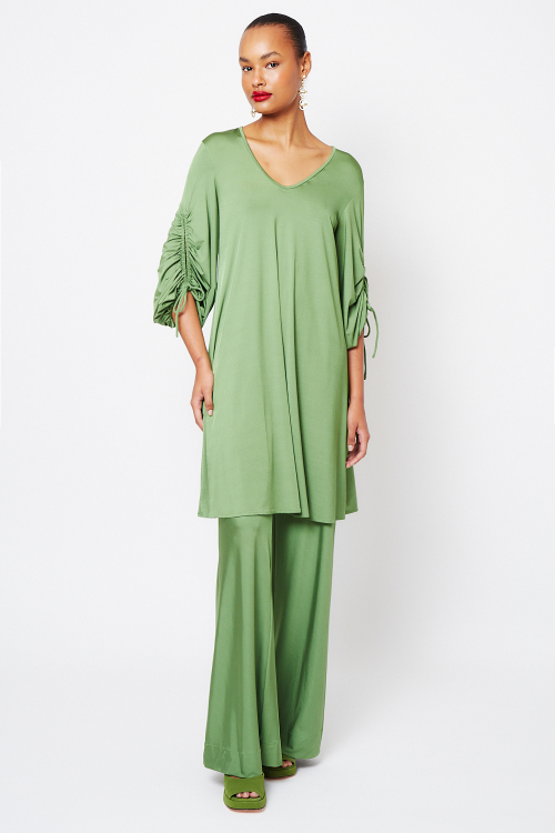 Fit — Vestido New Jersey Curto Manga Franzida