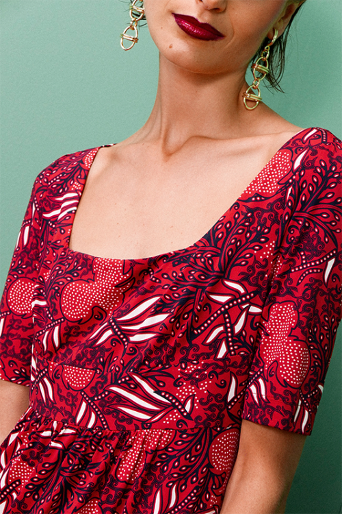 Fit — Vestido Jersey Estampa Renda Decote Quadrado