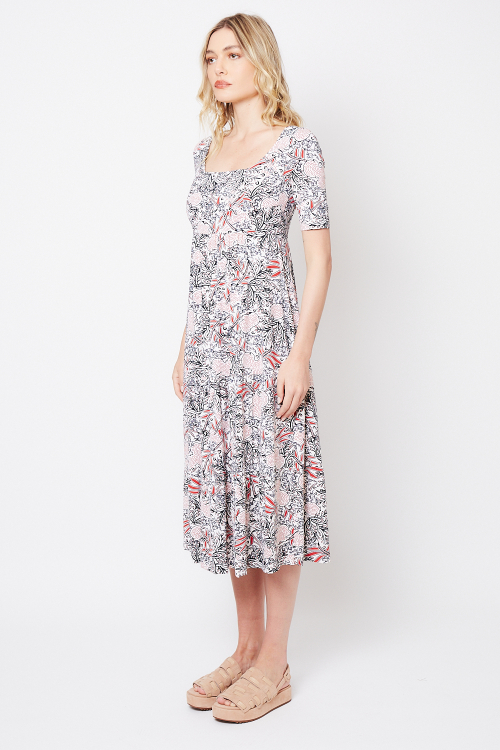 Fit — Vestido Jersey Estampa Renda Decote Quadrado
