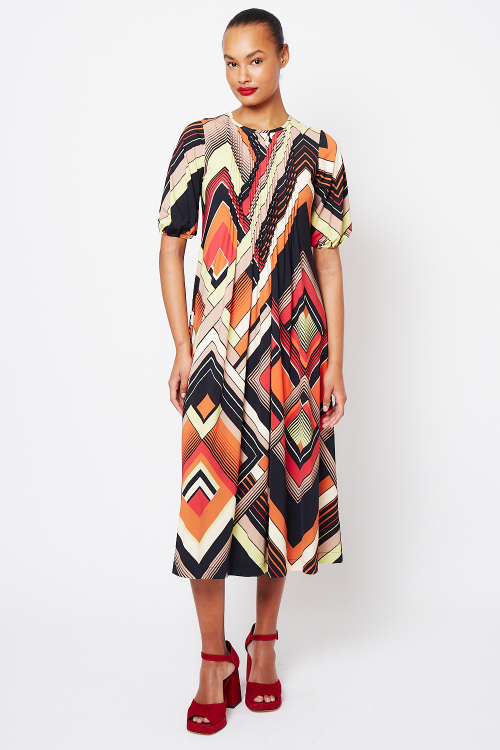 Fit — Vestido Jersey Estampa Mosaico Com Pregas