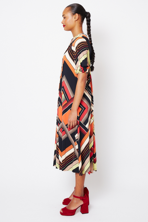 Fit — Vestido Jersey Estampa Mosaico Com Pregas