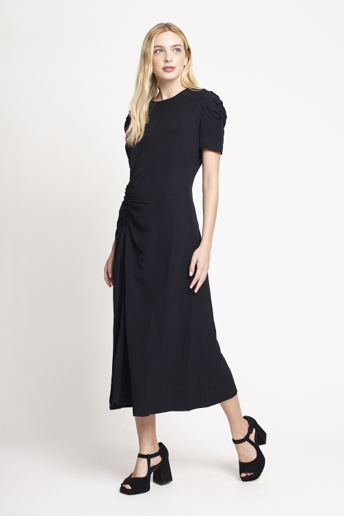 Fit — Vestido Modal Com Linho Franzido