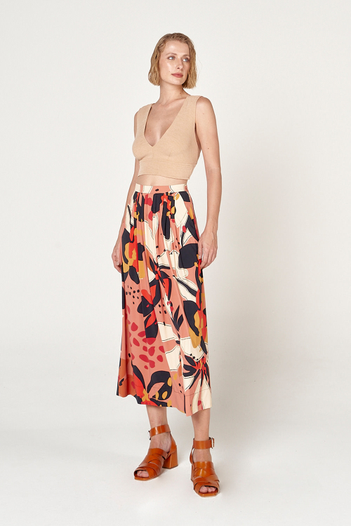 Fit — Saia Jersey Estampa Astromélia Midi Com Pregas