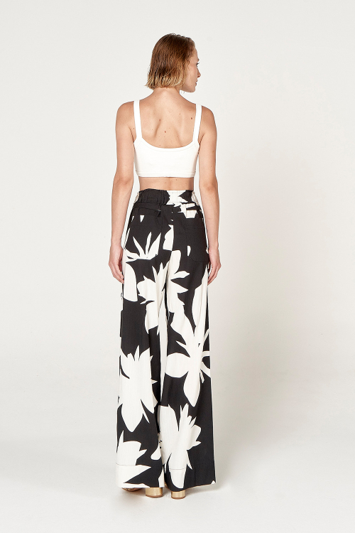 Fit — Calça Viscose Plana Estampa Brisa Cós Com Babados