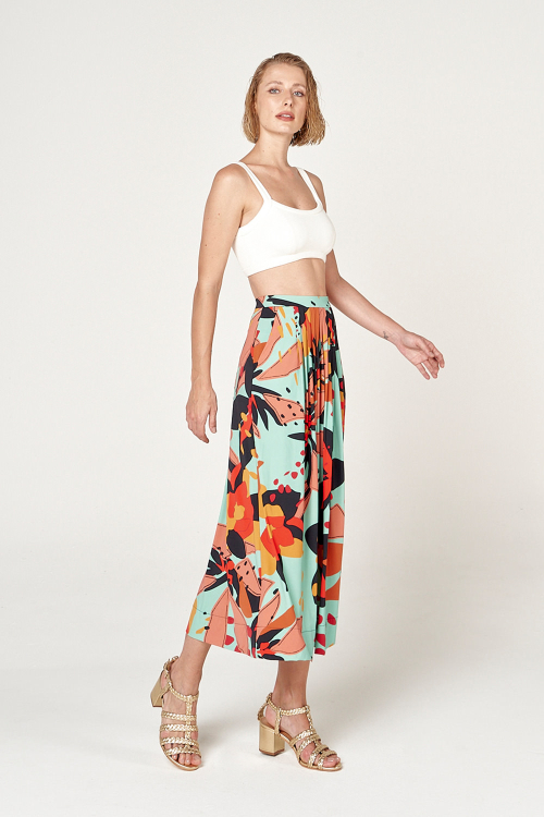Fit — Saia Jersey Estampa Astromélia Midi Com Pregas