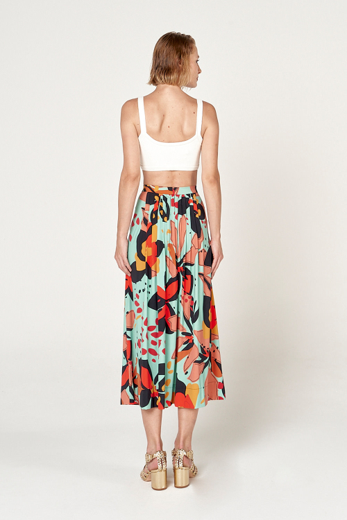 Fit — Saia Jersey Estampa Astromélia Midi Com Pregas