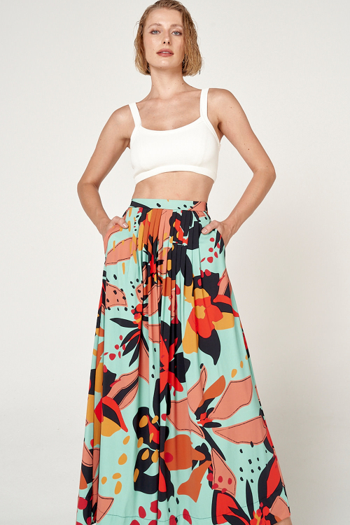 Fit — Saia Jersey Estampa Astromélia Midi Com Pregas
