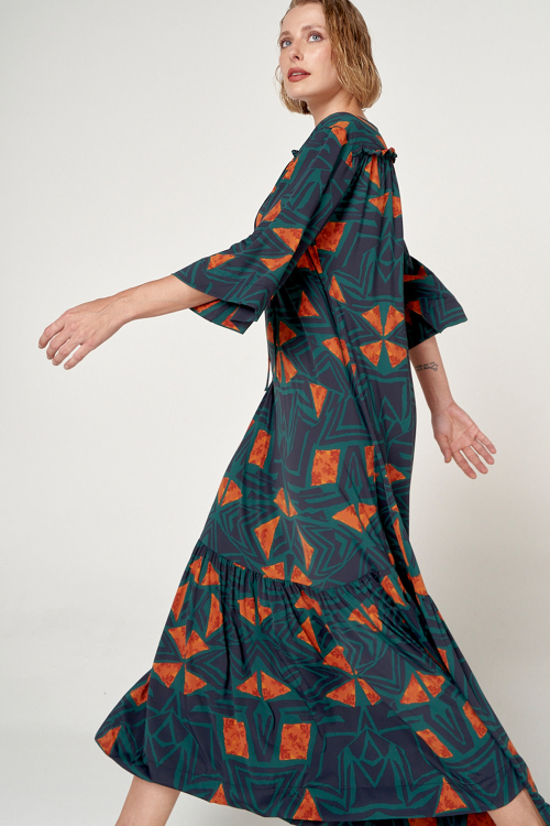 Fit — Vestido Jersey Estampa Étnica Amplo