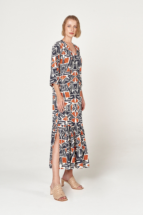 Fit — Vestido Jersey Estampa Étnica Amplo
