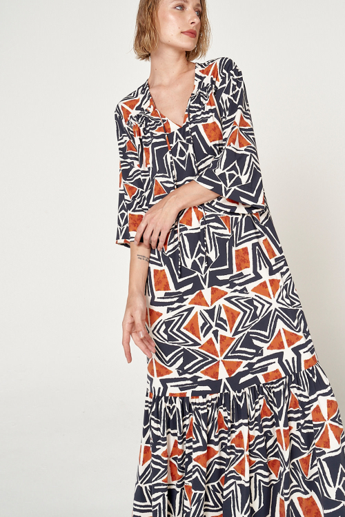 Fit — Vestido Jersey Estampa Étnica Amplo