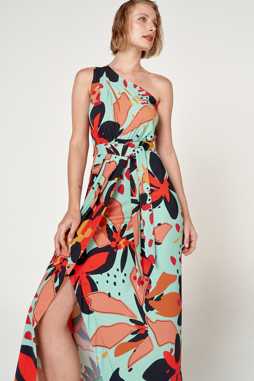 Fit — Vestido Jersey Estampa Astromélia Ombro Único