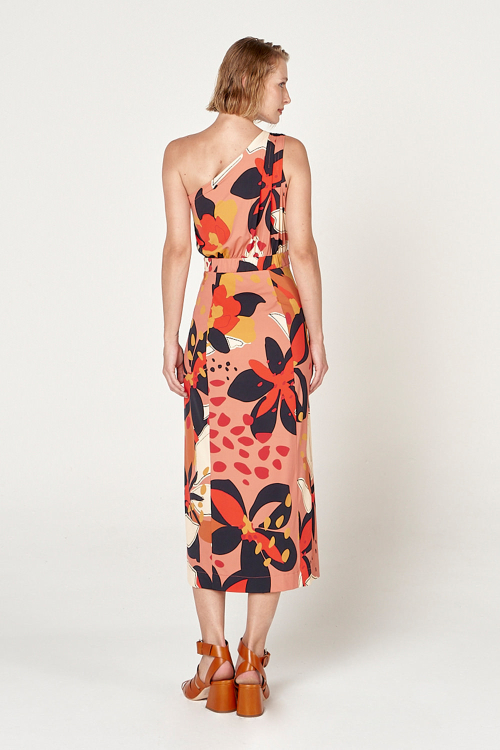 Fit — Vestido Jersey Estampa Astromélia Ombro Único
