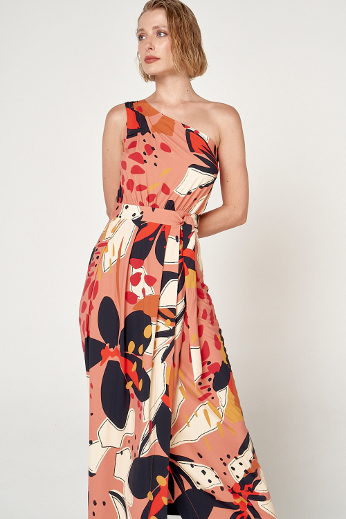 Fit — Vestido Jersey Estampa Astromélia Ombro Único