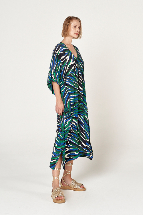 Fit — Kaftan Viscose Plana Leve Estampa Maré