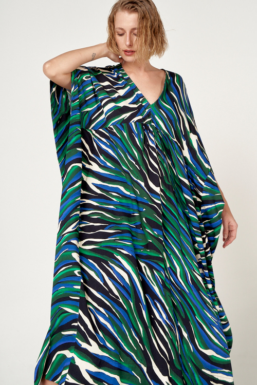 Fit — Kaftan Viscose Plana Leve Estampa Maré