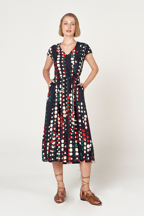 vestido viscose plana leve est semente macro decote V