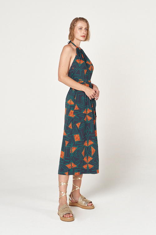 Fit — Vestido Jersey Estampa Étnica Frente Única