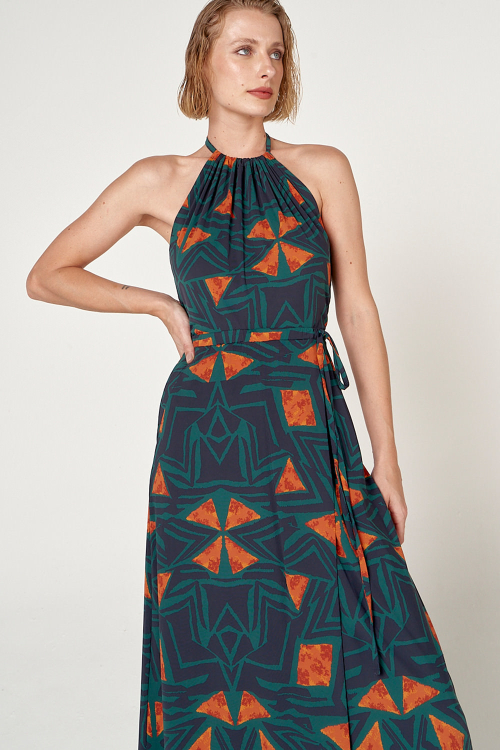 Fit — Vestido Jersey Estampa Étnica Frente Única