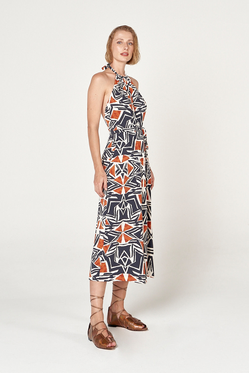 Fit — Vestido Jersey Estampa Étnica Frente Única