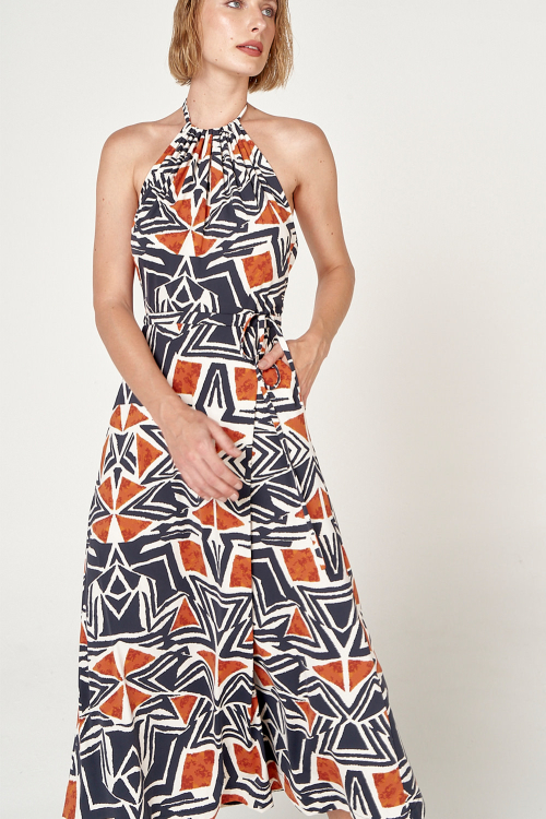 Fit — Vestido Jersey Estampa Étnica Frente Única