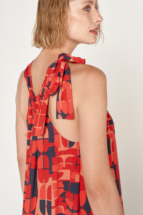 Fit — Vestido Jersey Est Encaixe Midi Gola Laço