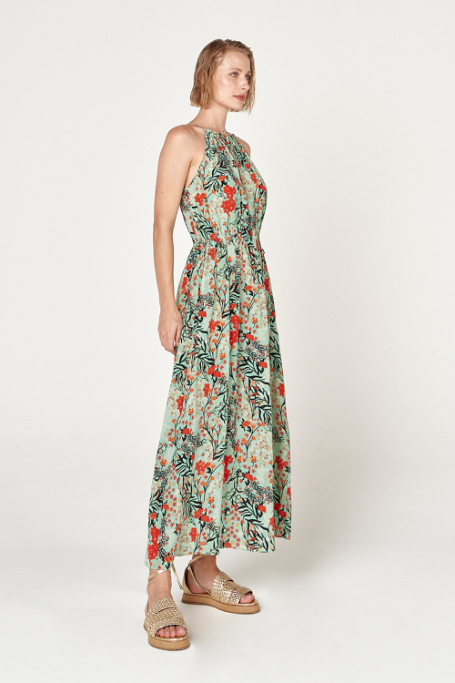 Fit — Vestido Seda Estampa Bosque Midi