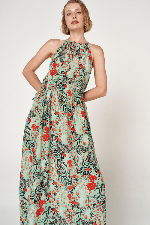 Fit — Vestido Seda Estampa Bosque Midi