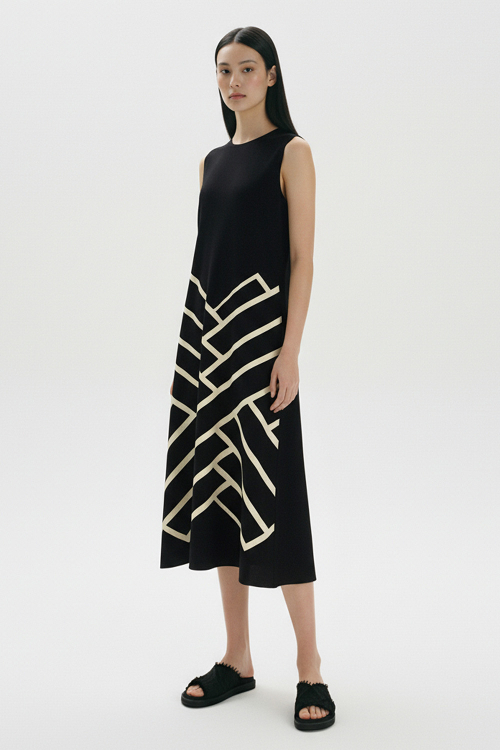 Fit — Vestido Malha Dupla Leve Silk Grafismo De Palha